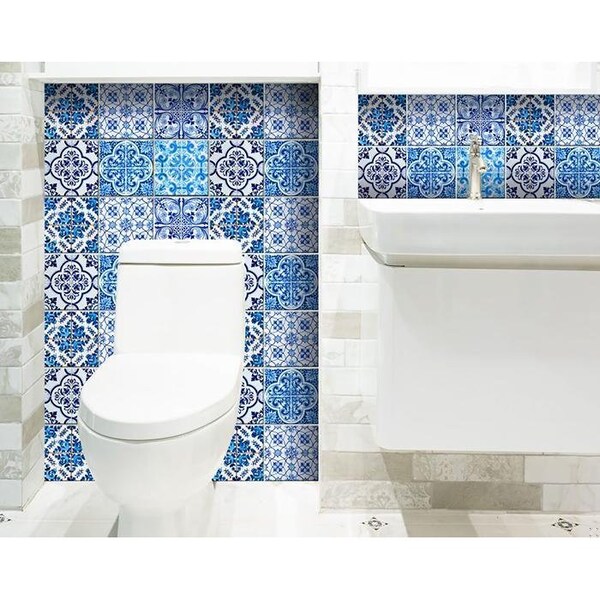 Homeroots 4 x 4 in. Azul Gianna Blue Peel & Stick Tiles - 400330