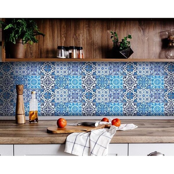 Homeroots 4 x 4 in. Azul Gianna Blue Peel & Stick Tiles - 400330