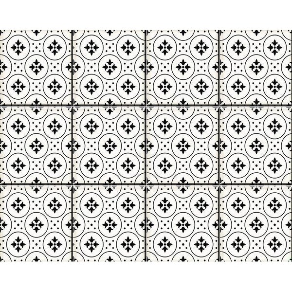 Homeroots 4 x 4 in. Black & White Rosa Peel & Stick Removable Tiles - 399955