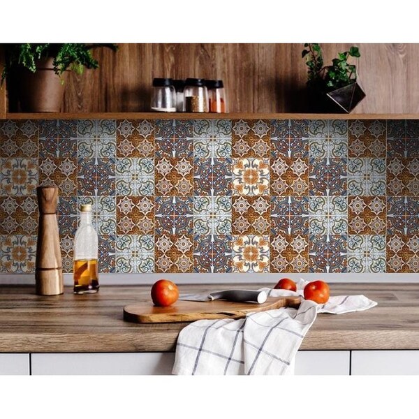 Homeroots 4 x 4 in. Rustico Linda Removable Brown Peel & Stick Tiles - 400275