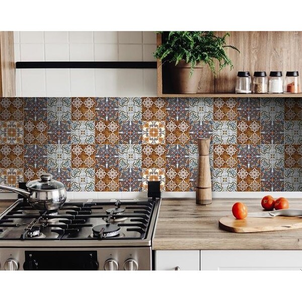 Homeroots 4 x 4 in. Rustico Linda Removable Brown Peel & Stick Tiles - 400275