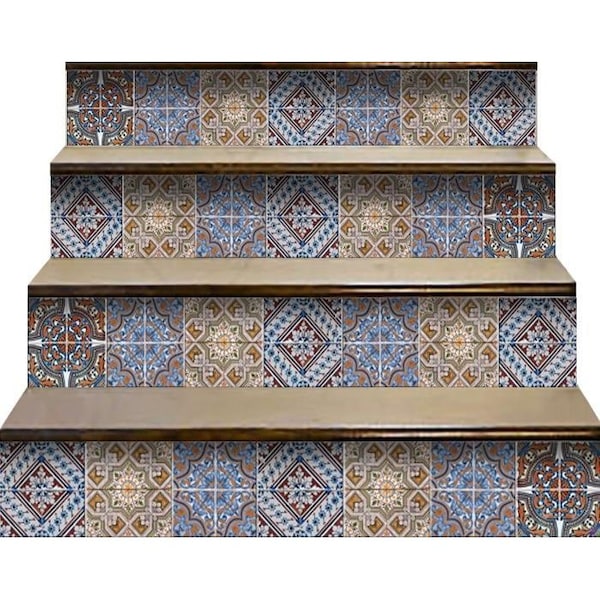 Homeroots 6 x 6 in. Blue Warm Tones Mosaic Peel & Stick Tiles - 400257