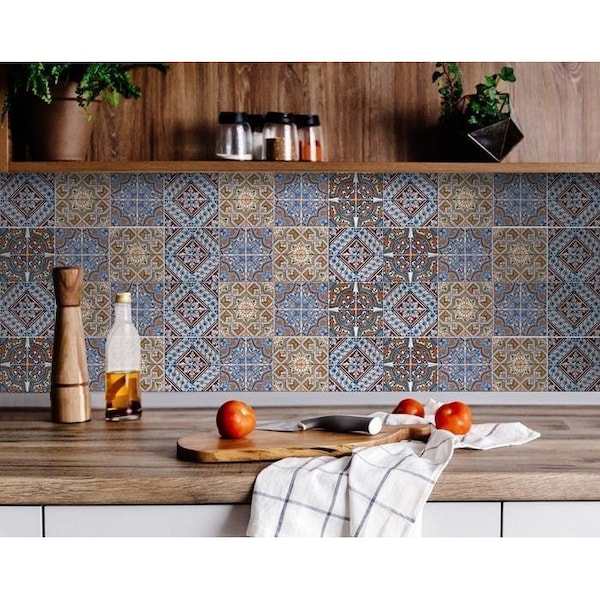Homeroots 6 x 6 in. Blue Warm Tones Mosaic Peel & Stick Tiles - 400257