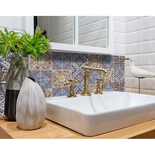 Homeroots 6 x 6 in. Blue Warm Tones Mosaic Peel & Stick Tiles - 400257