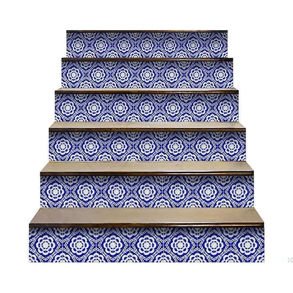 Homeroots 4 x 4 in. Blue & White Gerbera Peel & Stick Removable Tiles - 400070