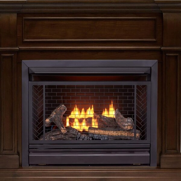 Bluegrass Living Vent Free Natural Gas Fireplace System, 26,000 BTU, Remote Control, Walnut Finish - B300RTN-4-W