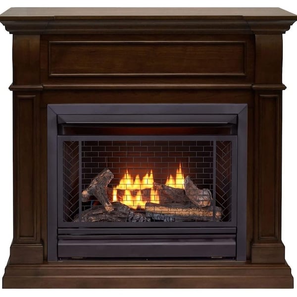 Bluegrass Living Vent Free Natural Gas Fireplace System, 26,000 BTU, Remote Control, Walnut Finish - B300RTN-4-W