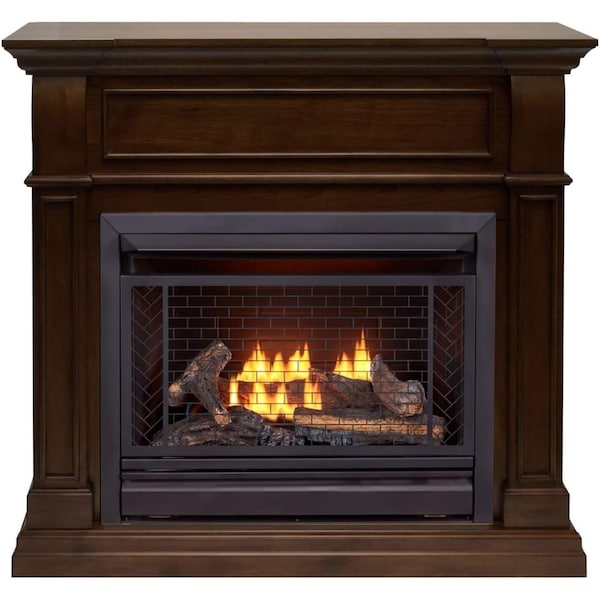 Bluegrass Living Vent Free Natural Gas Fireplace System, 26,000 BTU, Remote Control, Walnut Finish - B300RTN-4-W