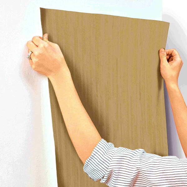 York Wallcoverings Vertical Plumb Soft Gold Metallic Wallpaper - NV5504