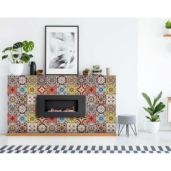 Homeroots 8 x 8 in. Mediterra Yellow Mosaic Peel & Stick Tiles - 400054