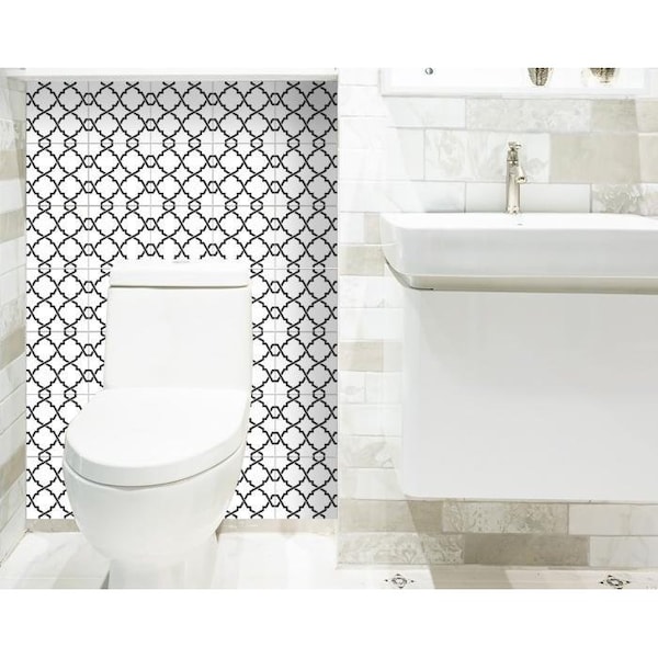 Homeroots 7 x 7 in. Black & White Prism Peel & Stick Removable Tiles - 399913
