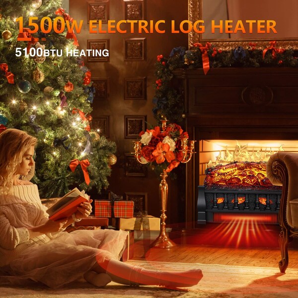 Edendirect 20.53'' Freestanding Electric Fireplace, Whitish Gray Logs, Remote Control, 750Ws/1500Ws - L250S