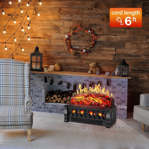 Edendirect 20.53'' Freestanding Electric Fireplace, Whitish Gray Logs, Remote Control, 750Ws/1500Ws - L250S