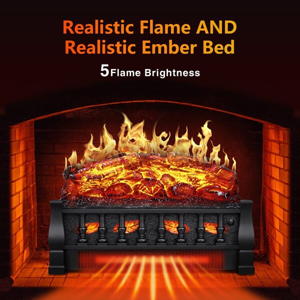 Edendirect 20.53'' Freestanding Electric Fireplace, Whitish Gray Logs, Remote Control, 750Ws/1500Ws - L250S