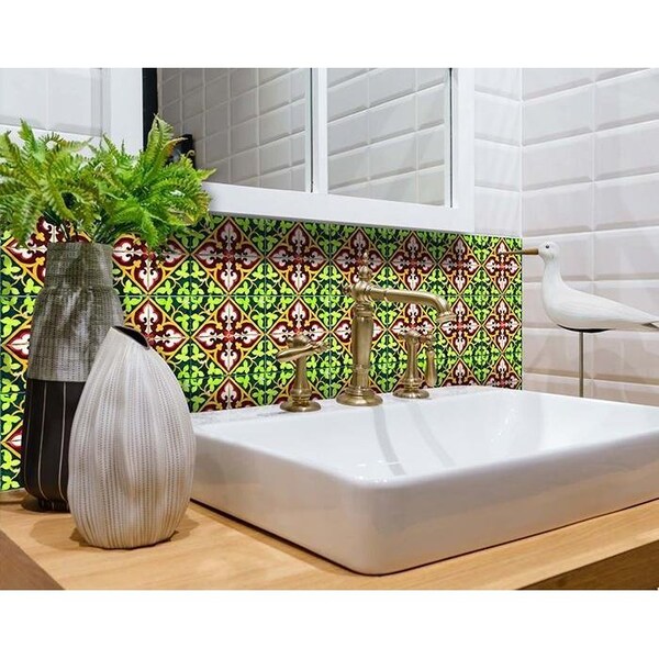 Homeroots 8 x 8 in. Green Leva Removable Peel & Stick Tiles - 400299