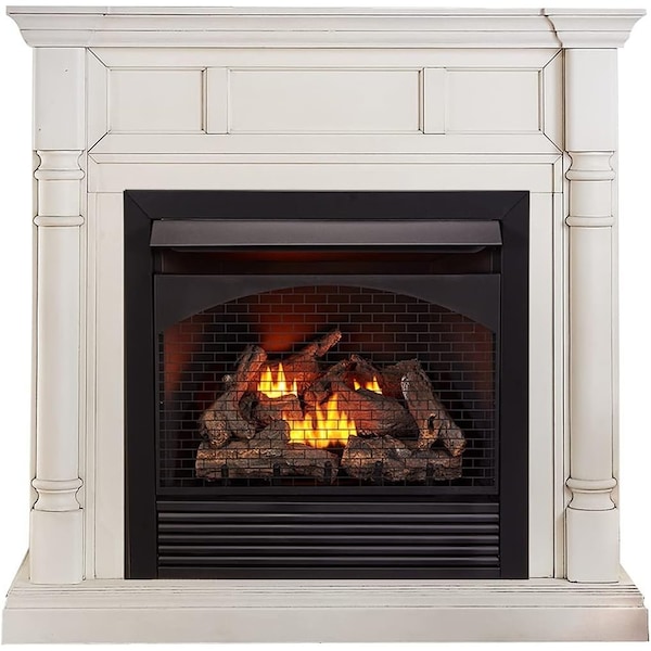 Procom Heating Full Size Dual Fuel Ventless Gas Fireplace W/ Mantel, 32,000 BTU, Remote Control, Antique White Finish - FBNSD32RT-2AW