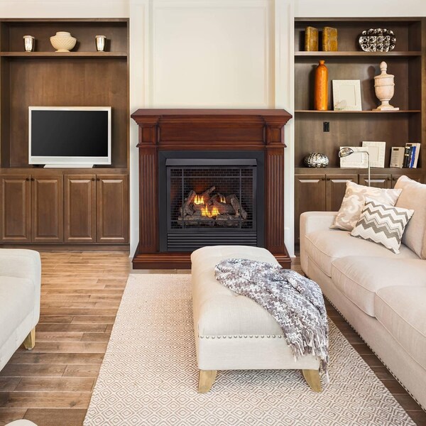 Duluth Forge Dual Fuel Ventless Gas Fireplace W/ Jefferson Series Mantel, 32,000 BTU, Heritage Cherry Finish - FDI32R-J-HC