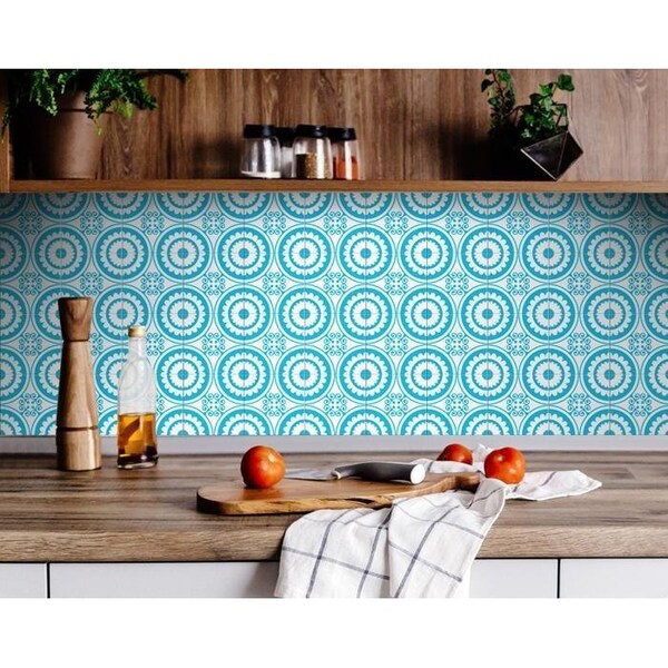 Homeroots 8 x 8 in. Aqua Gerber Removable Peel & Stick Tiles - 400389