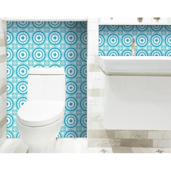 Homeroots 8 x 8 in. Aqua Gerber Removable Peel & Stick Tiles - 400389