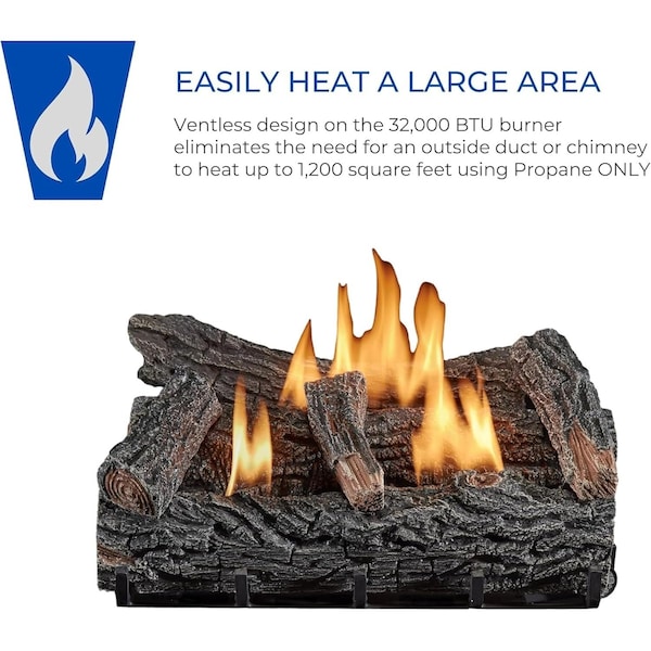 Duluth Forge Ventless Propane Gas Log Set, 22 in Winter Oak, 32,000 BTU, T-Stat Control - DLS-L22T