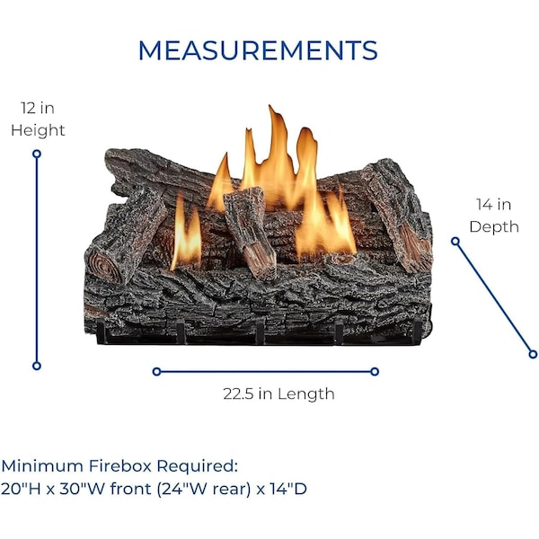 Duluth Forge Ventless Propane Gas Log Set, 22 in Winter Oak, 32,000 BTU, T-Stat Control - DLS-L22T