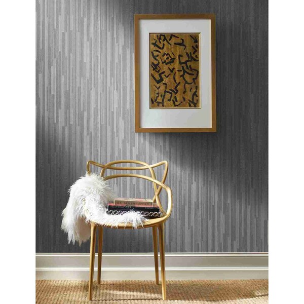 York Wallcoverings Vertical Plumb Charcoal Metallic Wallpaper - NV5500