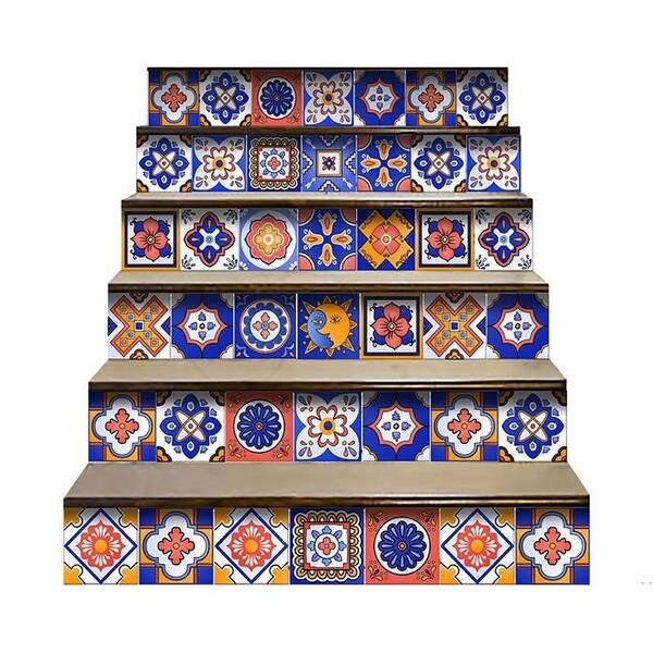 Homeroots 8 x 8 in. Shades of Blue Celestial Mosaic Peeland Stick Removable Tiles - 400450