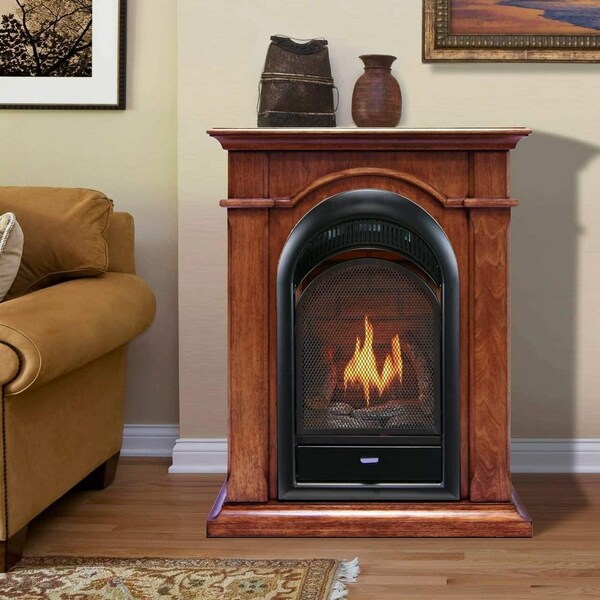 Procom Heating Dual Fuel Vent Free Gas Fireplace System, 15,000 BTU, T-Stat Control, Apple Spice Finish - PCS150T-AS