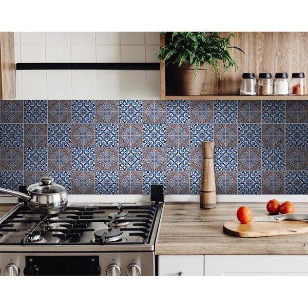 Homeroots 8 x 8 in. Prima Blue Peel & Stick Removable Tiles - 400164