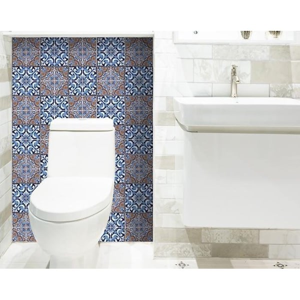Homeroots 8 x 8 in. Prima Blue Peel & Stick Removable Tiles - 400164