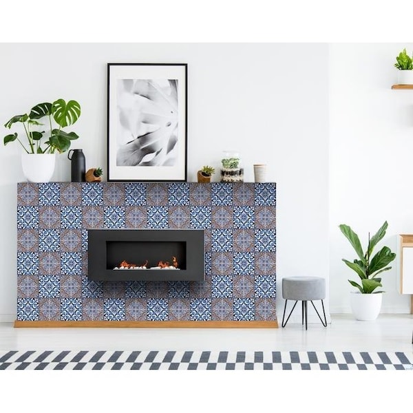 Homeroots 8 x 8 in. Prima Blue Peel & Stick Removable Tiles - 400164