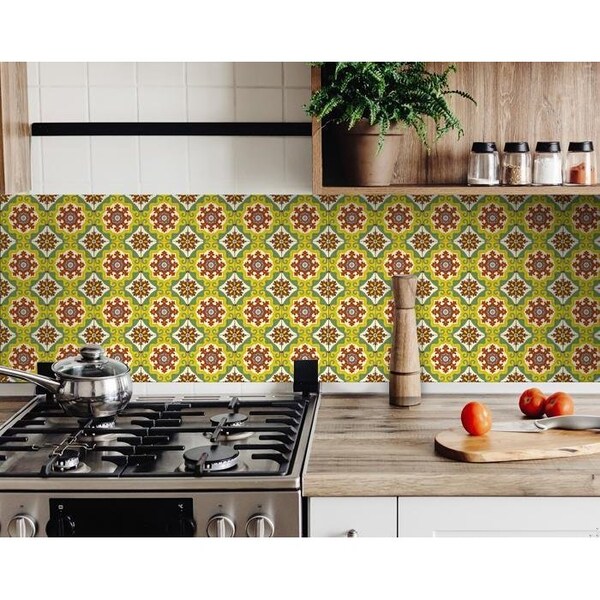 Homeroots 4 x 4 in. Yellow Fortuna Peel & Stick Removable Tiles - 400005