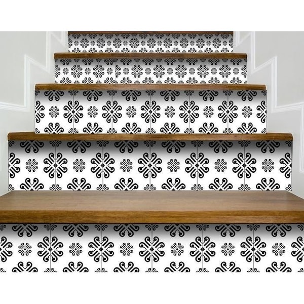 Homeroots 6 x 6 in. Black & White Daisy Peel & Stick Removable Tiles - 399882