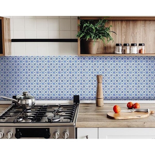 Homeroots 7 x 7 in. Blue Micro Peel & Stick Removable Tiles - 400128