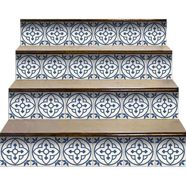 Homeroots 4 x 4 in. Tulipa Blue & White Peel & Stick Removable Tiles - 399845