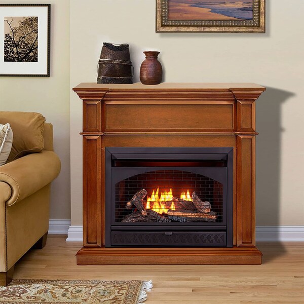 Procom Heating Dual Fuel Vent Free Gas Fireplace System, 26,000 BTU, T-Stat Control, Apple Spice Finish - FBNSD28T-3AS