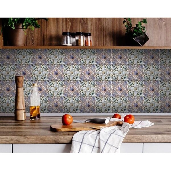 Homeroots 7 x 7 in. Muted Pastel Kyla Green Peel & Stick Tiles - 400143