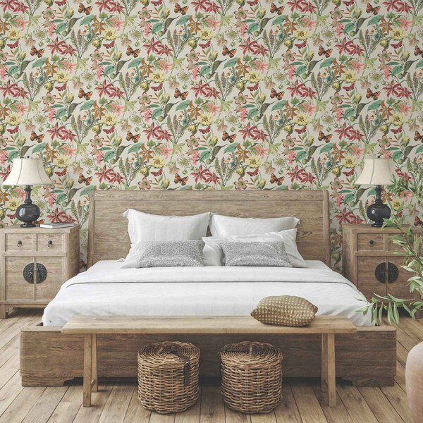 York Wallcoverings Butterfly House Light Taupe and Coral Wallpaper - BL1724