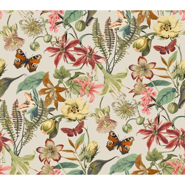 York Wallcoverings Butterfly House Light Taupe and Coral Wallpaper - BL1724