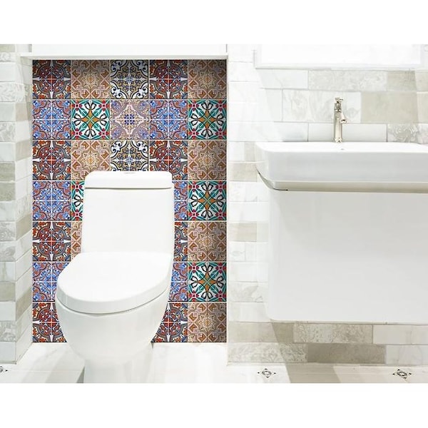 Homeroots 5 x 5 in. Mancuso Removable Blue Peel & Stick Tiles - 400336