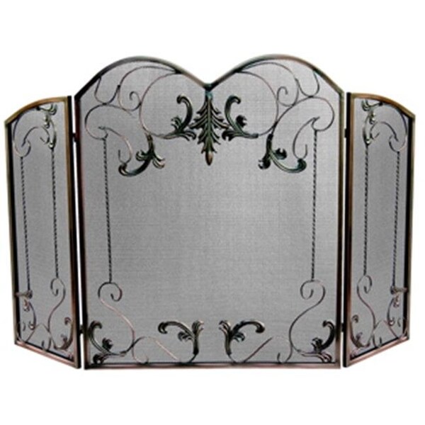 Uniflame Uniflame S-1645 3 FOLD VENETIAN BRONZE SCREEN WITH LEAF SCROLLS - S-1645