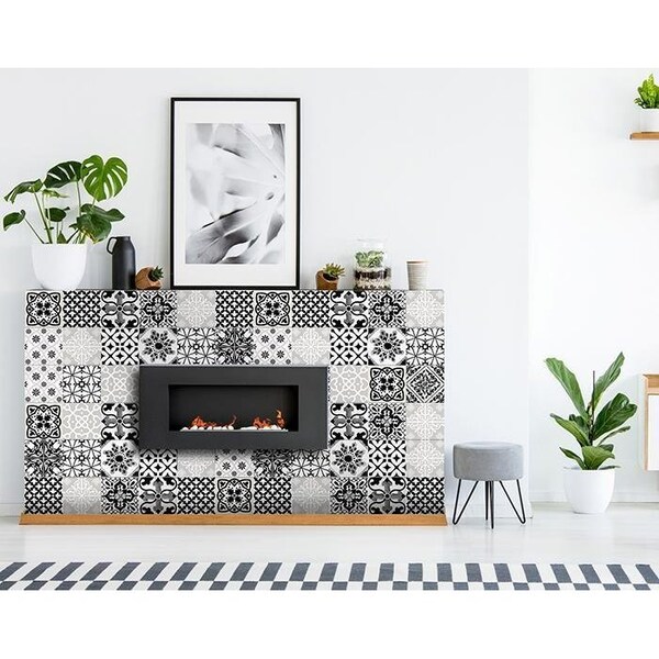 Homeroots 6 x 6 in. Black, White & Gray Bella Peel & Stick Tiles - 399962