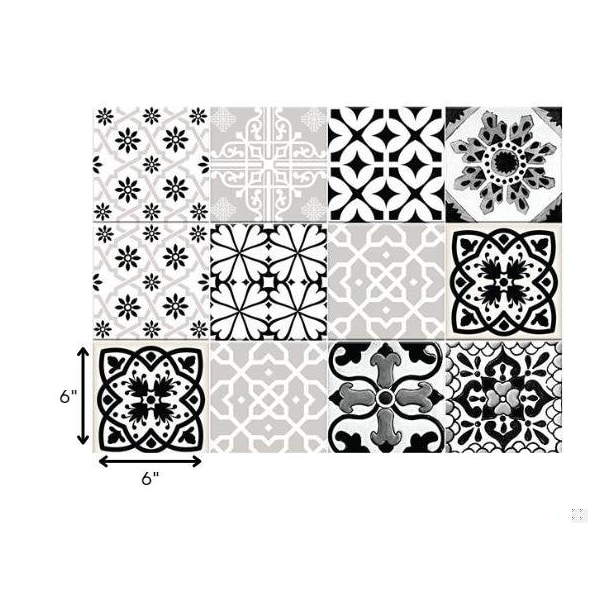 Homeroots 6 x 6 in. Black, White & Gray Bella Peel & Stick Tiles - 399962