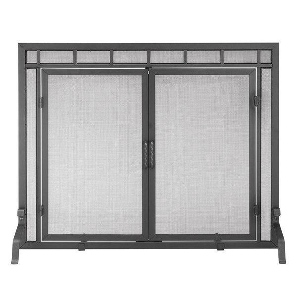 Back2Basics 39 x 31 in. Mission Style Screen Wrought Iron With Doors, Black - BA2211813