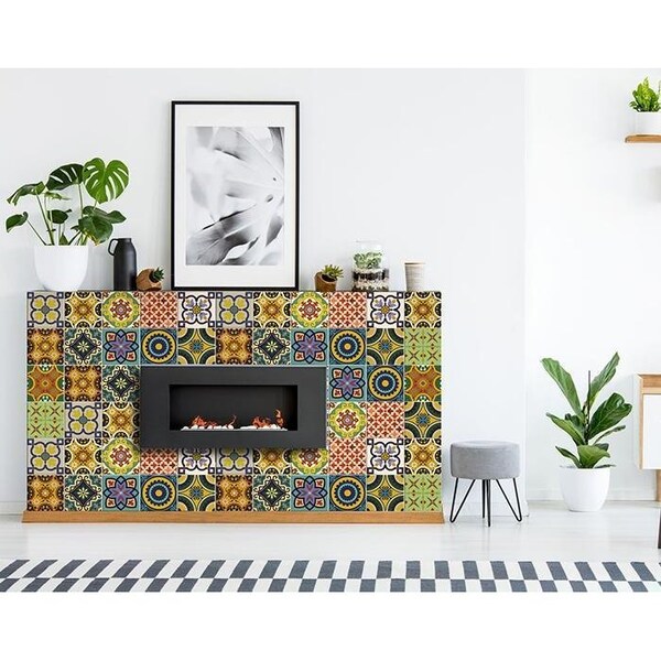 Homeroots 5 x 5 in. Euro Green Mosaic Peel & Stick Removable Tiles - 400041