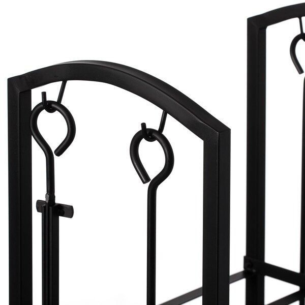 Gardenised Indoor and Outdoor Patio Iron Firewood Log Cart with Fireplace Tool Rack, Black - QI004554