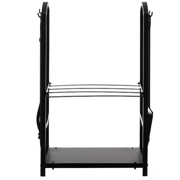 Gardenised Indoor and Outdoor Patio Iron Firewood Log Cart with Fireplace Tool Rack, Black - QI004554