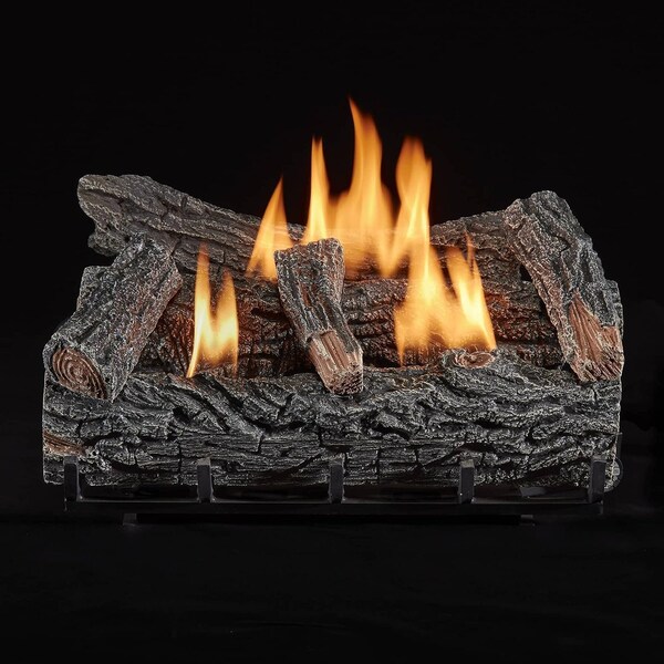 Duluth Forge Ventless Dual Fuel Gas Log Set, 22 in Winter Oak, 32,000 BTU, Thermostat Control - DLS-DF22T