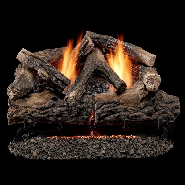 Bluegrass Living Vent Free Dual Fuel Log Set, 24 in Rustic Oak, 33,000 BTU, Remote Control - B24DR-ES4