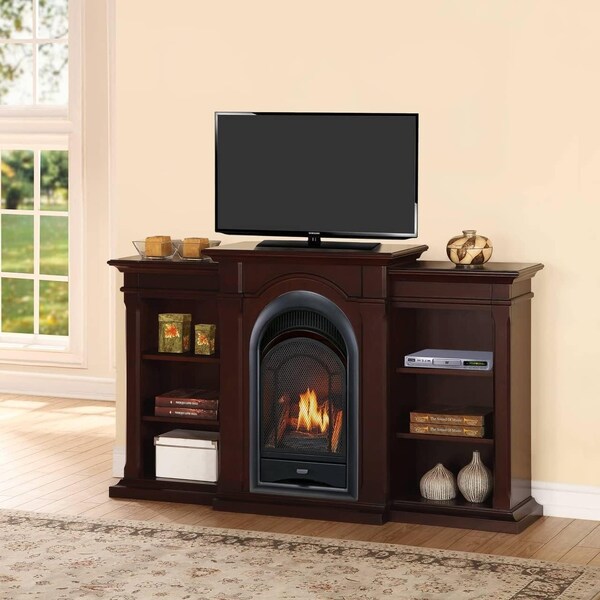 Procom Heating Dual Fuel Ventless Gas Fireplace System, 15,000 BTU, T-Stat Control, Chocolate Finish with Shelves - PCS150T-CBS